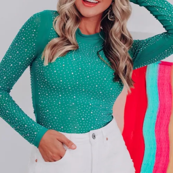 Fierce Teal Rhinestone Bodysuit - Picture 3 of 8